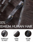 QVR Ombre Brown PU Clip In Hair Extensions Straight Seamless Clip In Human Hair