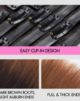 QVR Ombre Brown PU Clip In Hair Extensions Straight Seamless Clip In Human Hair