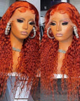 vibrant ginger orange human hair lace wigs with curly texture