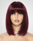Stylish short bob wig with bangs, 100% human hair, 99J shade