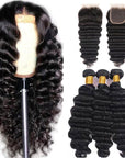 qvr natural black loose deep wave human hair bundles with remy hair weave with 4x4 lace closure