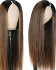 balayage straight v part wig on wig stand side view