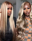 sleek straight wear and go wig with blended highlights