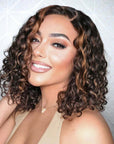 brown highlights short bob wigs with soft water wave texture
