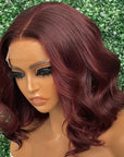 short burgundy bob wig with body wave curls, stylish and breathable lace design