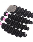 natural black loose deep wave raw hair 3 bundles with remy hair weave with 4x4 lace closure