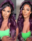 qvr wigs ombre dark purple body wave lace wig for black women