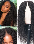 natural black colored deep wave v part wigs 0 skill needed