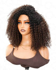 QVR Glueless Kinky Curly Half Wig Invisible Hairline Ombre