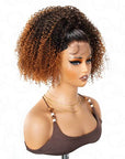 QVR Glueless Kinky Curly Half Wig Invisible Hairline Ombre