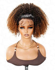 QVR Glueless Kinky Curly Half Wig Invisible Hairline Ombre