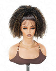 QVR Glueless Kinky Curly Half Wig Invisible Hairline Highlight