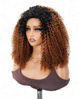 QVR Glueless Kinky Curly Half Wig Invisible Hairline Ombre
