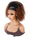 QVR Glueless Kinky Curly Half Wig Invisible Hairline Ombre