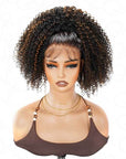 QVR Glueless Kinky Curly Half Wig Invisible Hairline Highlight