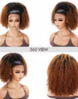 QVR Glueless Kinky Curly Half Wig Invisible Hairline Ombre