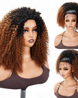 QVR Glueless Kinky Curly Half Wig Invisible Hairline Ombre