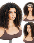 QVR Glueless Kinky Curly Half Wig Invisible Hairline Highlight