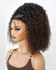 QVR Glueless Twist Curly Half Wig Invisible Hairline Ombre