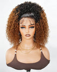 QVR Glueless Twist Curly Half Wig Invisible Hairline Ombre