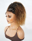 QVR Glueless Kinky Curly Half Wig Invisible Hairline Ombre