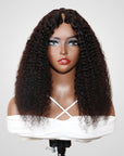 jerry curly v part wig on wig stand front view