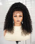 QVR Glueless Water Wave Half Wig 250% Density Human Hair Wig Natural Black Wear Go Flip Over Wig