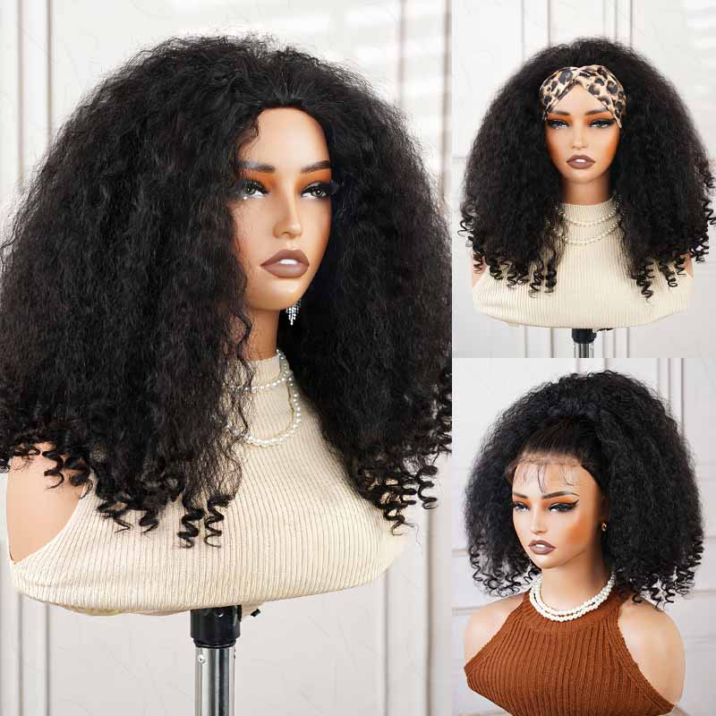 QVR Glueless Kinky Straight Half Wig With Spiral Curl 250  display picture 3