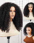 QVR Glueless Kinky Straight Half Wig With Spiral Curl 250% Density Human Hair Wig Natural Black Wear Go Flip Over Wig
