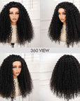 QVR Glueless Water Wave Half Wig 250% Density Human Hair Wig Natural Black Wear Go Flip Over Wig