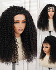 QVR Glueless Water Wave Half Wig 250% Density Human Hair Wig Natural Black Wear Go Flip Over Wig