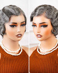 QVR Ocean Weave Salt & Pepper Short Pixie Cut Wigs Glueless 13X4 Pre-cut Lace Human Hair Wigs