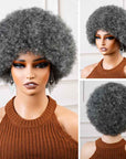 QVR Natural Afro Curly Wigs Salt&Pepper Pixie Cut Short Curly Human Hair Wigs