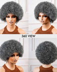 QVR Natural Afro Curly Wigs Salt&Pepper Pixie Cut Short Curly Human Hair Wigs