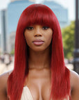 human hair wigs straight burgundy wig with bangs for black women