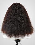 jerry curly v part wig on wig stand back view