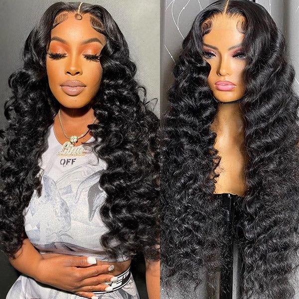 13x4 Lace Front Wig Human Hair – Loose Deep Wave Remy Brazilian Hair 16-30 Inch Natural Black