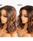 glueless short bob wigs for Black women, loose wave human hair bob wigs with ombre brown color