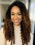 qvr crochet braids with burmese curly hair texture, black roots to brown color, natural ombre