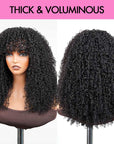 QVR Glueless Afro Curly Wig with Bangs High Density Fluffy Curly Human Hair for Black Women