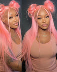 qvr wigs pink color 13x4 transparent lace front wig