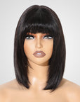 No lace straight bob wig, human hair, featuring natural black color