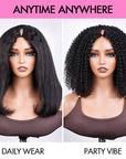 QVR 2-In-1 Style Switch Dream Curls Kinky Curly & Straight Invisible V Part Bob Wig