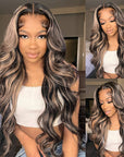 qvr balayage highlights colored human hair wig 13*4/4*6 hd lace wig body wave/straight wear and go glueless wigs