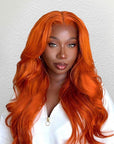 qvr wigs brazilian virgin hair ginger orange body wave 4x4 lace closure