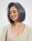 sophisticated human hair bob wigs in silver and black tones