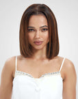 glueless pre-cut lace short bob wig with stunning brown highlights