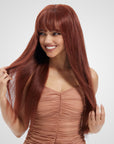 qvr wigs straight lace front wig with natural bangs look