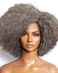 bouncy afro kinky human hair salt and pepper colored wigs