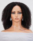 afro kinky curly v part wigs on wig stand front view